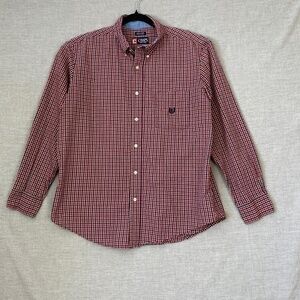 Chaps Button Down Shirt Easy Care Sz Large Red Blue Check